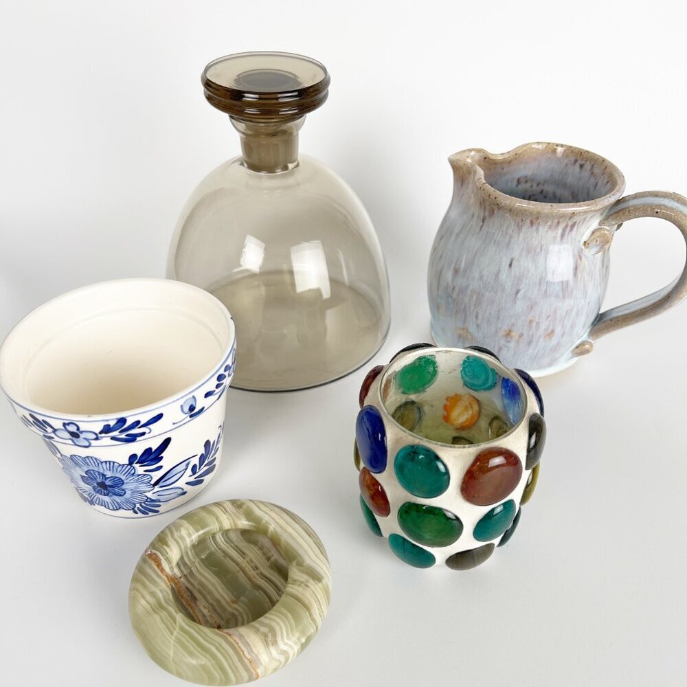 Vintage 5 Piece Eclectic Bundle House Wear Hand Made Handmade Set Vessel Planter